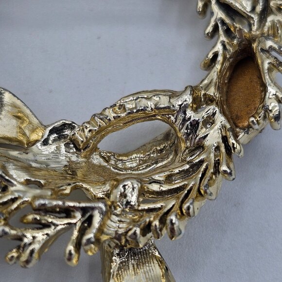 Vintage Tancer Gold-tone Wreath Brooch Pin With Ruby Red & Clear Stones MISSING1 - Picture 3 of 11